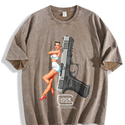 Glock Perfection Pin-up Girl Vintage Washed T-Shirt in Brown