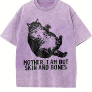 Mother I Am But Skin And Bones Cat Fat Cat Lazy Cat Humor vintage washed oversized T-shirt in Purple