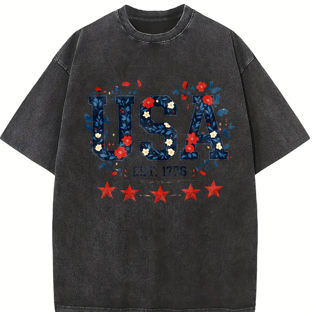 Patriotic USA 1776 Vintage Washed T-Shirt in Black