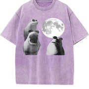 Viral Moon Frog Meme Vintage Washed T-Shirt in Purple