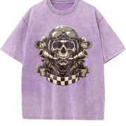 Motorcycle Skull Helmet Sleeveless Tank Vintage Washed T-Shirt in Purple