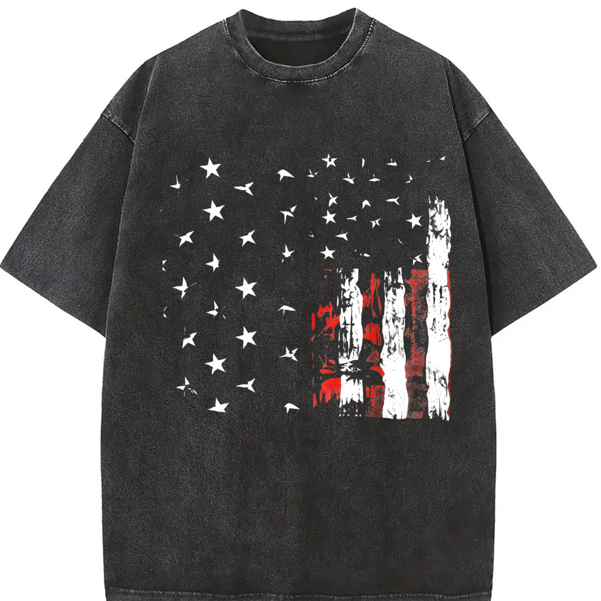 Retro-revival American Flag Distressed Ink Sand- Feel Vintage Washed T-Shirt in Black