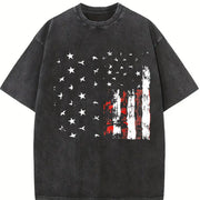Retro-revival American Flag Distressed Ink Sand- Feel Vintage Washed T-Shirt in Black