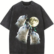 Baby Polar Bear Howling to Moon 90s Vintage Washed T-Shirt in Black