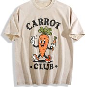 Carrot Club Veggie Lover Retro Cartoon Vintage Washed T-Shirt in Beige