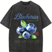 Retro Blueberries Commercial Vintage Washed T-Shirt in Black