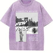 New York City Brooklyn Bridge Vintage Washed T-Shirt in Purple