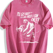 Retro Sloth Riding a Boar 90s Vintage Washed T-Shirt in Red