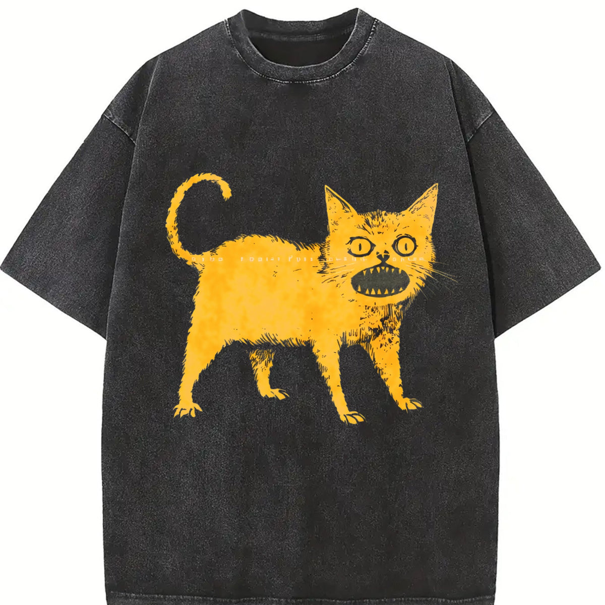 Retro Black with Yellow Highlights Vintage Washed T-Shirt in Black