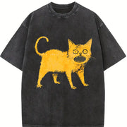 Retro Black with Yellow Highlights Vintage Washed T-Shirt in Black