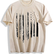 Distressed Black American Flag Vintage Washed T-Shirt in Beige