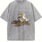 Off To Cause A Kerfuffle Dachshund Frog Meme vintage washed oversized T-shirt in Gray