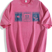 Jane Austen Pride and Prejudice Postage Stamp Bookish Book Vintage Washed T-Shirt in Red