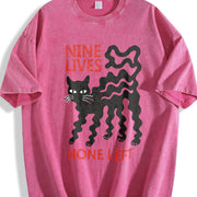 Nine Lives Cat Dark Humor Retro Vintage Washed T-Shirt in Red