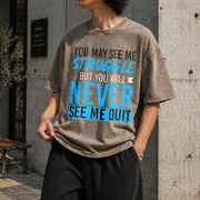 Never Give Up Vintage Washed T-Shirt in Brown