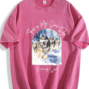 Sled Dog Racing Running Vintage Washed T-Shirt in Red