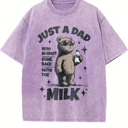 Retro Just a Dad Who Always Come Back with the Milk Vintage Washed T-Shirt in Purple