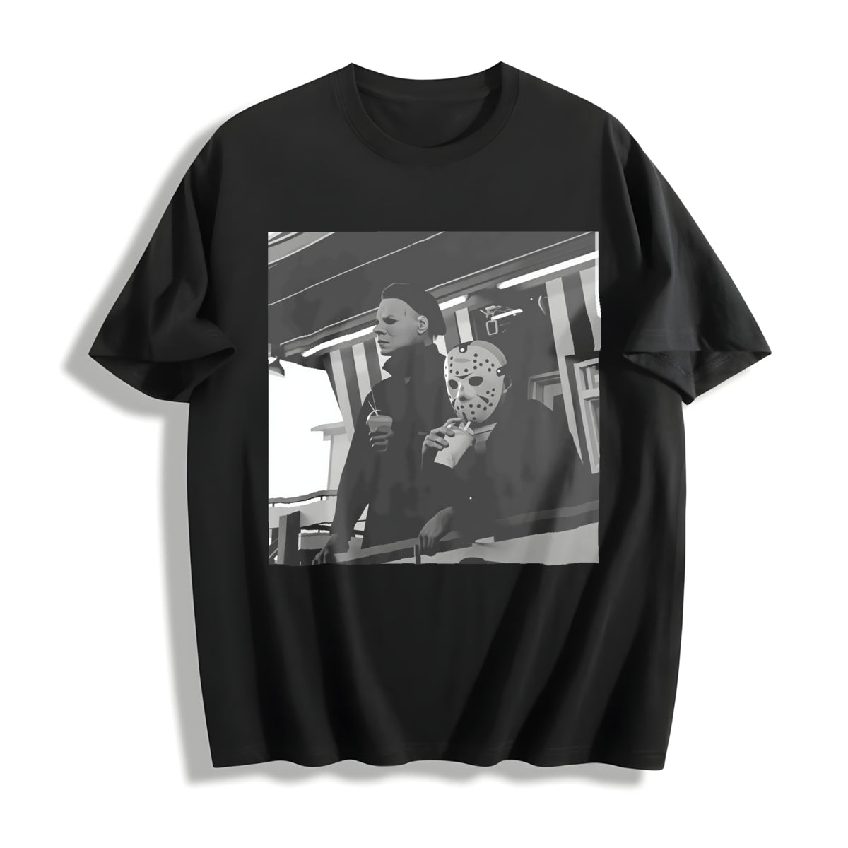 Halloween Michaael Myeers Jason Mask Cotton T-Shirt in Black