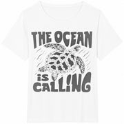 The Ocean Is Calling Turtle Cotton T-Shirt in White