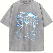 Y2K Dragon Lightning Fantasy Vintage Washed T-Shirt in Gray