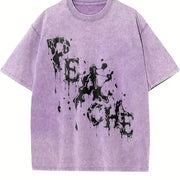 Abstract Black Ink Vintage Washed T-Shirt in Purple