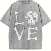 Love Skull Skeleton Bones Halloween Party Cute Ladies Vintage Washed T-Shirt in Gray