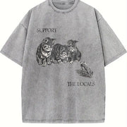 Kitten and Frog Cat Vintage Washed T-Shirt in Gray