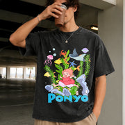 Studio Ghibli Anime Vintage Washed T-Shirt in Black