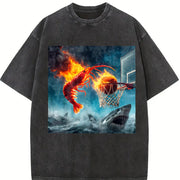 Premium Shrimp Dunking on Shark Fishing Meme Vintage Washed T-Shirt in Black