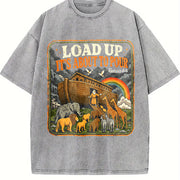 Load Up Its About to Pour Noah's Ark Christian Bible Vintage Washed T-Shirt in Gray