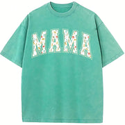 Floral Mama Strong Woman Vintage Washed T-Shirt in Blue