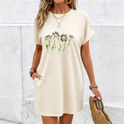 Exquisite Chrysanthemum Dress Cotton T-Shirt in White