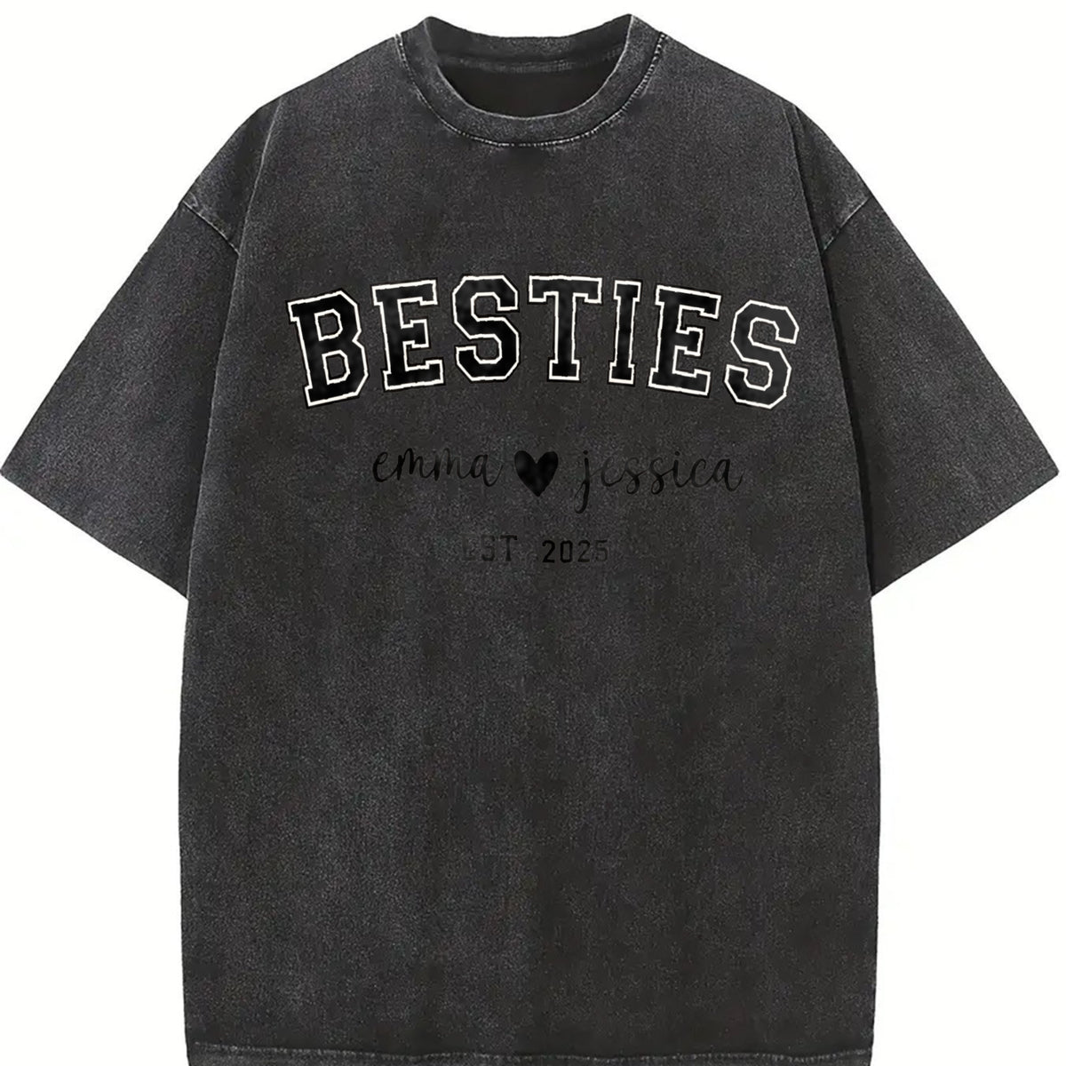 Custom Bestie Personalized Bestie Vintage Washed T-Shirt in Black