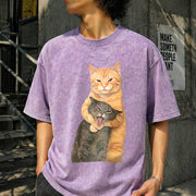 Cat Quarrel Moment Vintage Washed T-Shirt in Purple