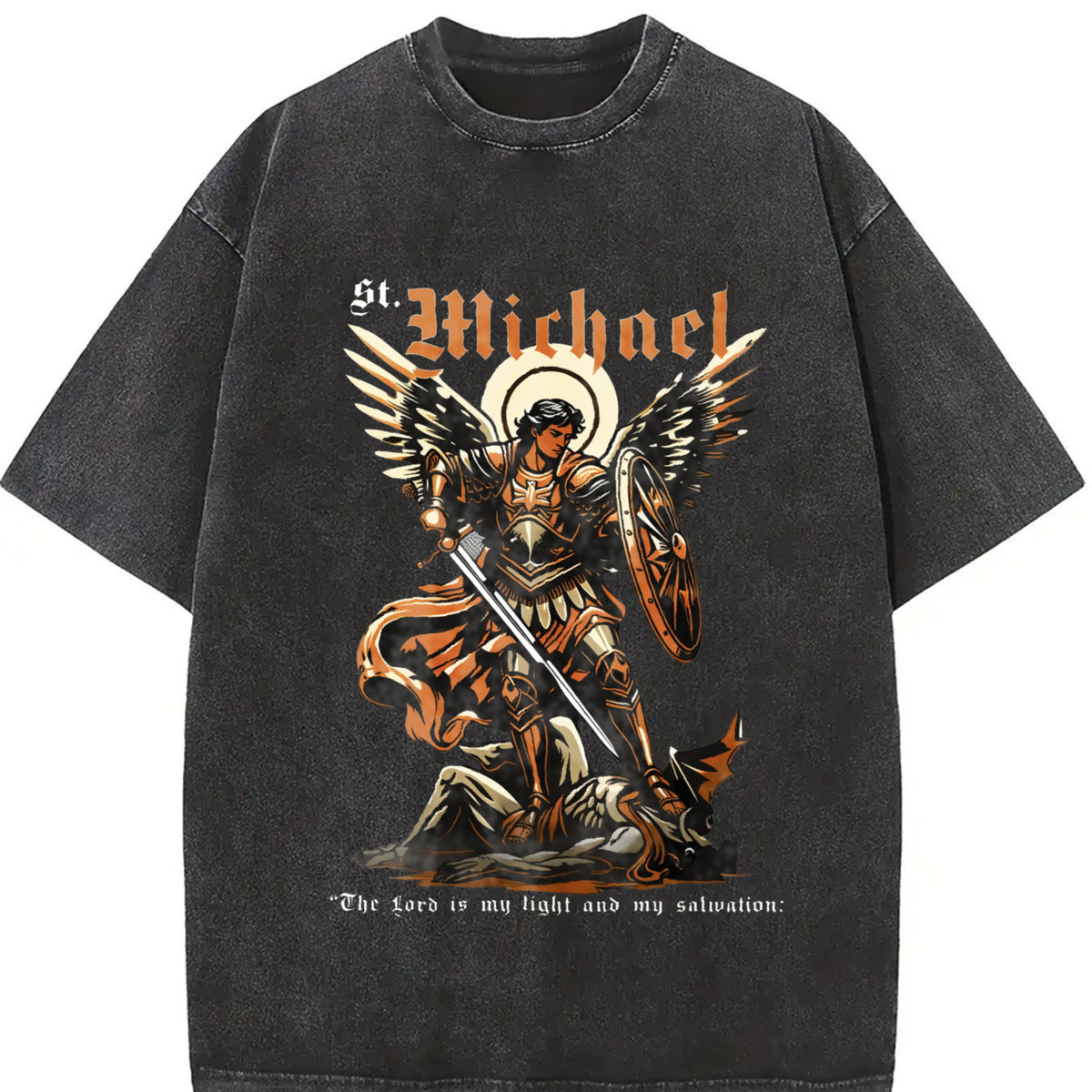 230GSM Batik - Double-Sided Christian Faith with Michael vintage washed oversized T-shirt in Black