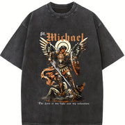 230GSM Batik - Double-Sided Christian Faith with Michael vintage washed oversized T-shirt in Black