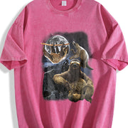 Three Sloths 90s Retro Sloth Nature Moon Vintage Washed T-Shirt in Red
