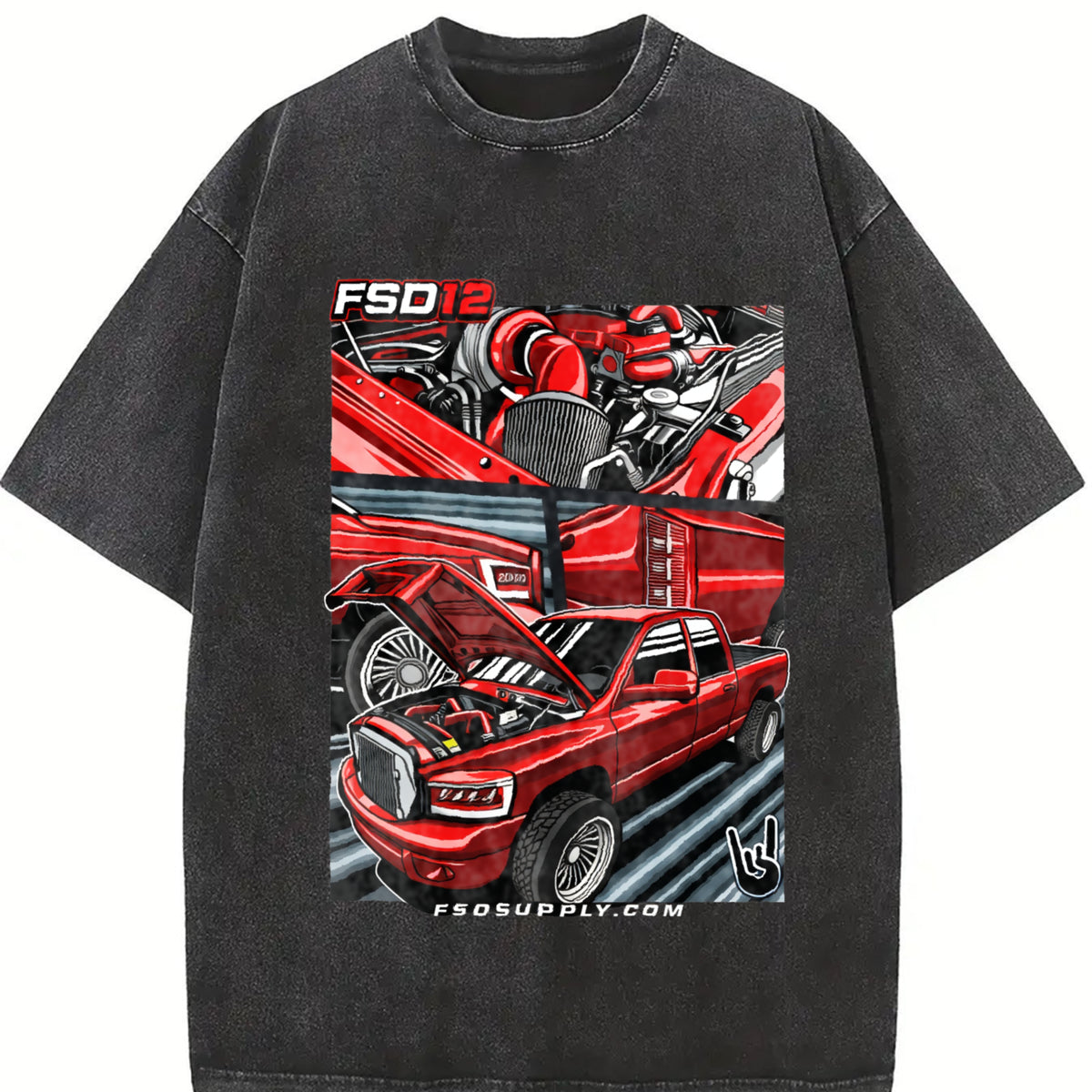 ZestLoop Red Truck Build Blend for Diesel Truck Builders Vintage Washed T-Shirt in Black