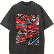 ZestLoop Red Truck Build Blend for Diesel Truck Builders Vintage Washed T-Shirt in Black