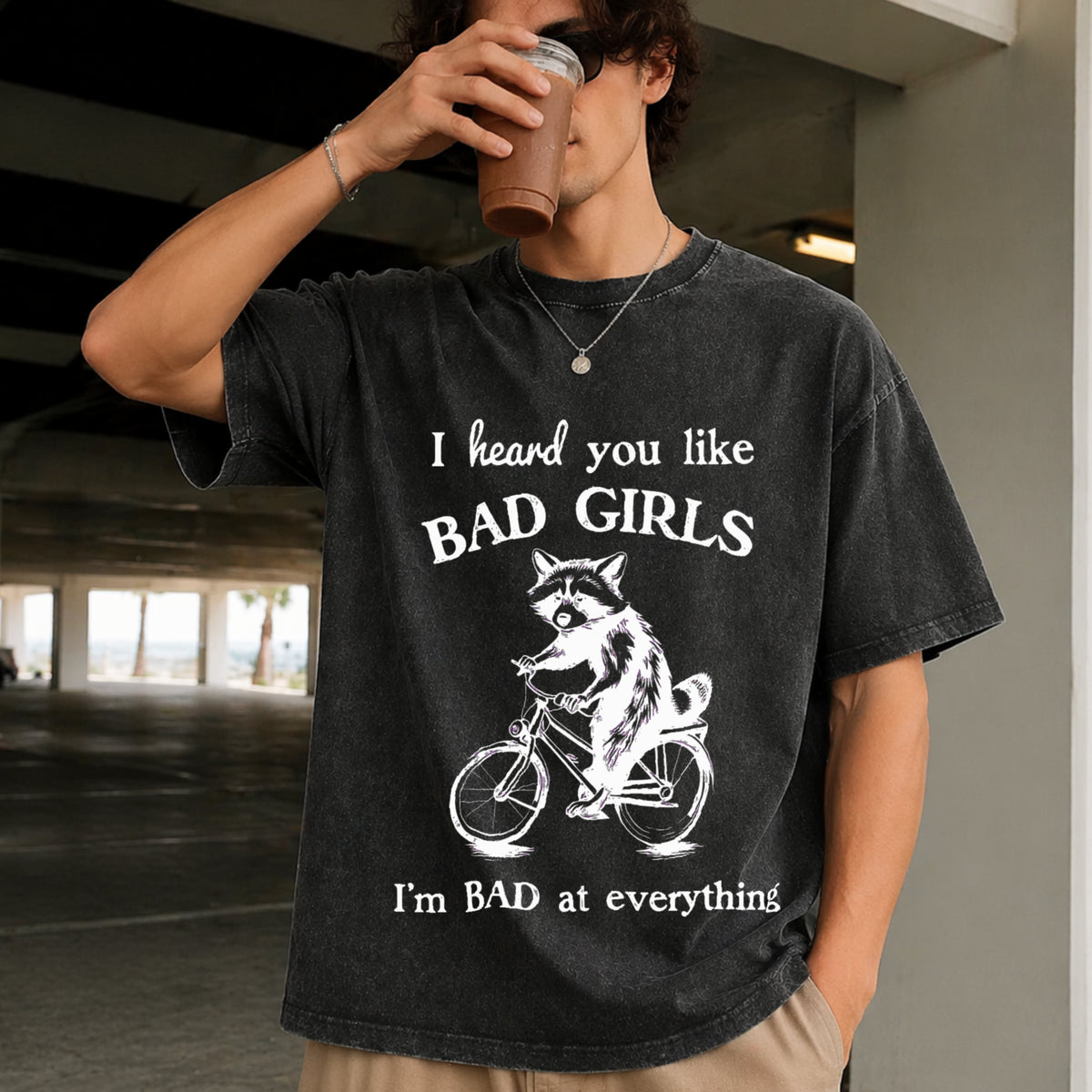 I Heard You Like Bad Girls Vintage Washed T-Shirt in Black