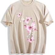 With Pink Butterfly Vintage Washed T-Shirt in Beige