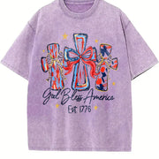 God Bless America 250th Anniversary of the United States Vintage Washed T-Shirt in Purple