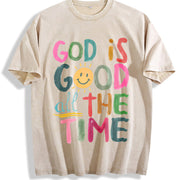 God Is Good All the Time Vintage Washed T-Shirt in Beige