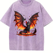 Black Cat & Wing Blouse Vintage Washed T-Shirt in Purple