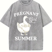 Pregnant Girl Bikini Goose Parody Meme Boxy DTG Vintage Washed T-Shirt in Gray
