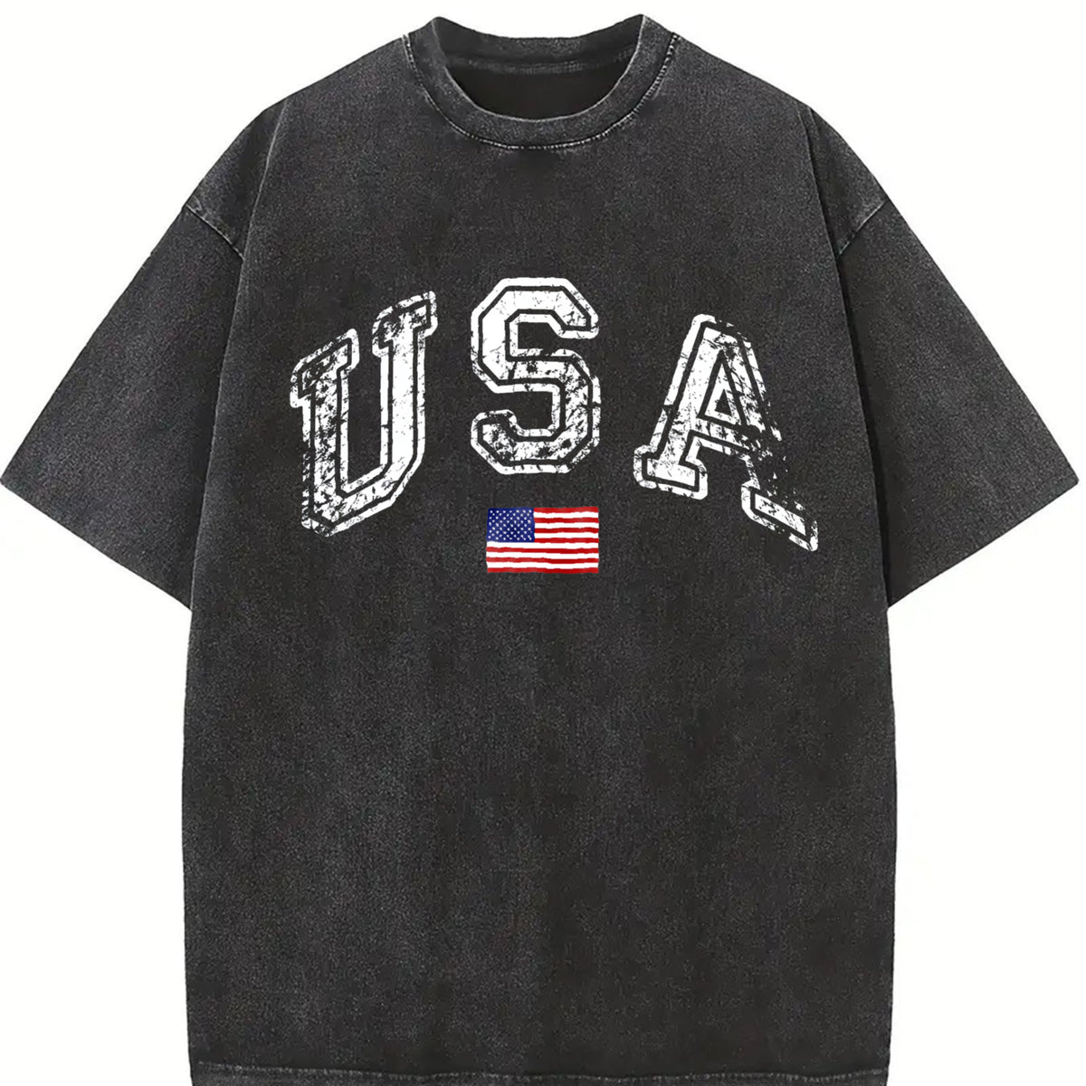 USA Retro Flag America Patriotic 4th of July vintage washed oversized T-shirt in Black