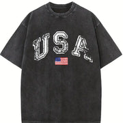 USA Retro Flag America Patriotic 4th of July vintage washed oversized T-shirt in Black