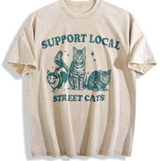 Support Local Street Cats 90s Vintage Washed T-Shirt in Beige