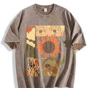 The Hikaru Died Cool Birthday Distressed Festive vintage washed oversized T-shirt in Brown