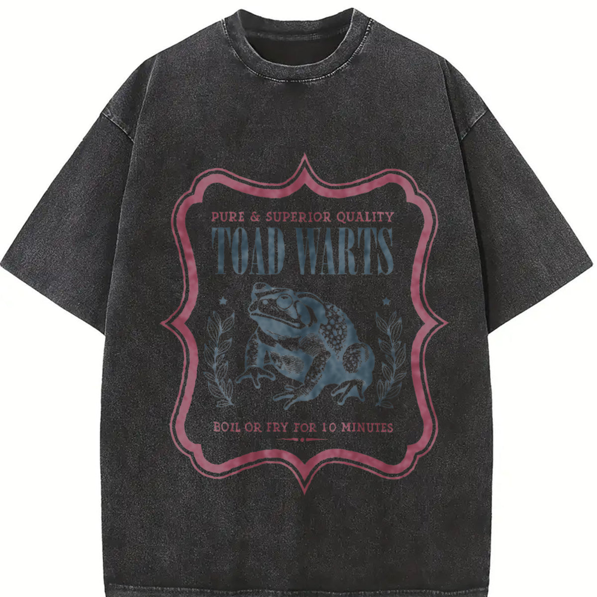 Retro Toad Warts Label 90s Vintage Washed T-Shirt in Black